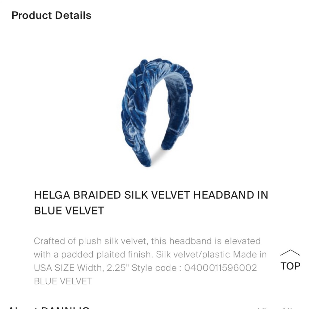 Dannijo Helga Silk Velvet Braided Blue Headband New with Tags